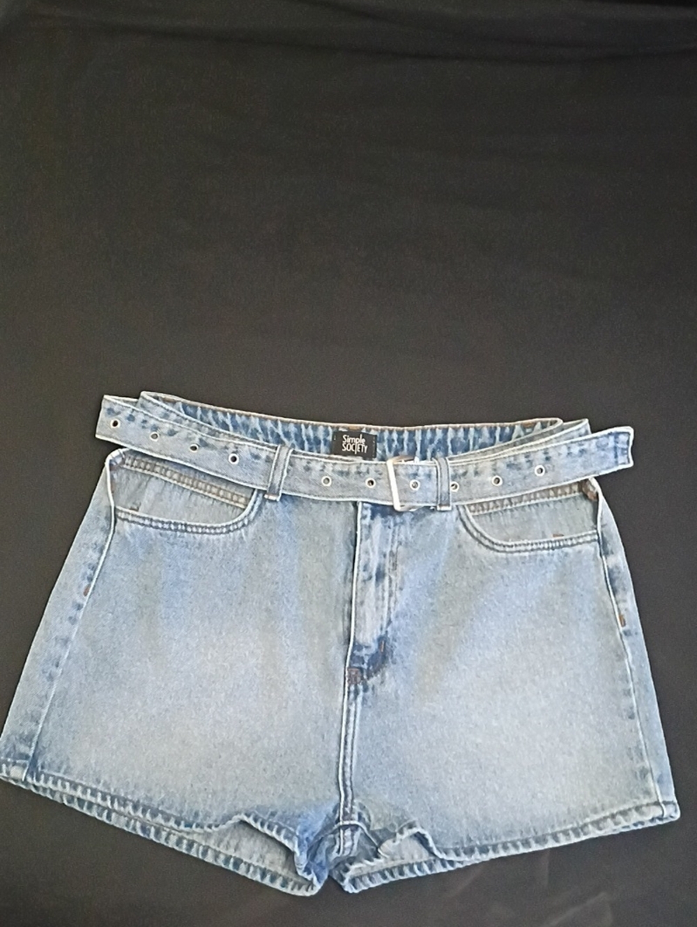 Simple Society Light Blue Relaxed Denim Shorts with Matching Belt